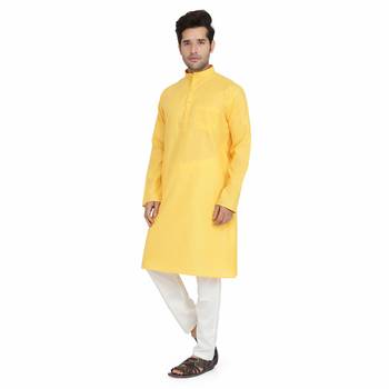 Yellow cotton plain stitched   kurta &    pyjama 3