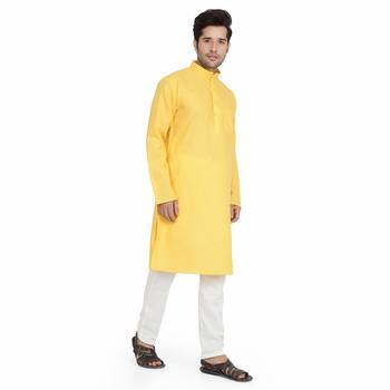Yellow cotton plain stitched   kurta &    pyjama 4