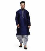 Blue Dupion Silk Embroidered stitched   kurta &    pyjama