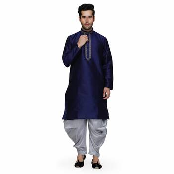 Blue Dupion Silk Embroidered stitched   kurta &    pyjama 2