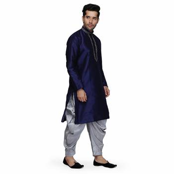 Blue Dupion Silk Embroidered stitched   kurta &    pyjama 3