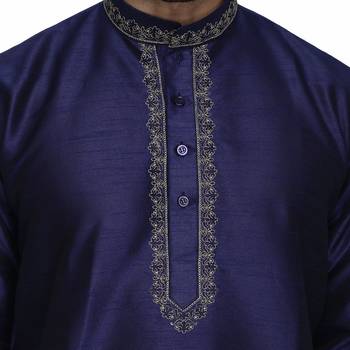 Blue Dupion Silk Embroidered stitched   kurta &    pyjama 5