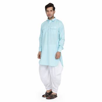 Blue cotton plain stitched   pathani suits 2