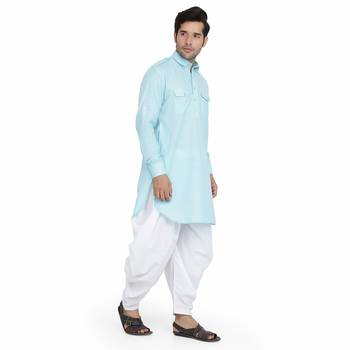 Blue cotton plain stitched   pathani suits 3
