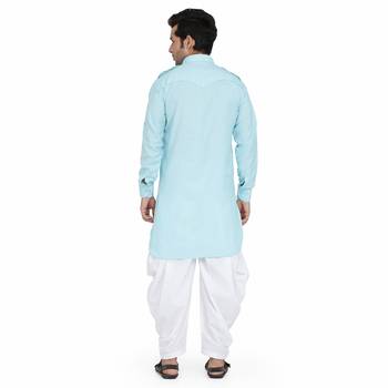 Blue cotton plain stitched   pathani suits 4