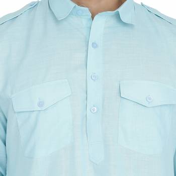 Blue cotton plain stitched   pathani suits 5