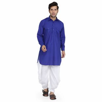 Blue cotton plain stitched   pathani suits 1