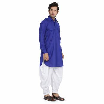 Blue cotton plain stitched   pathani suits 2
