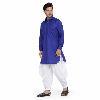 Blue cotton plain stitched   pathani suits 3