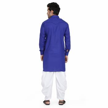 Blue cotton plain stitched   pathani suits 4