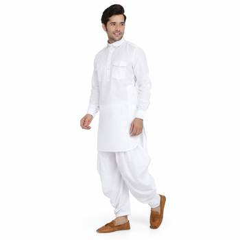 White cotton plain stitched   pathani suits 3