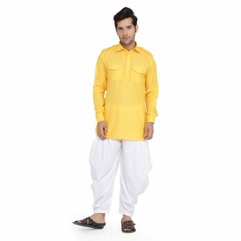 Yellow cotton plain stitched   pathani suits 1