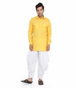 Yellow cotton plain stitched   pathani suits