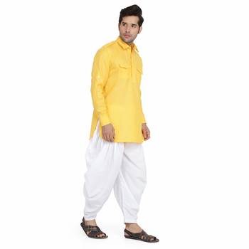 Yellow cotton plain stitched   pathani suits 2