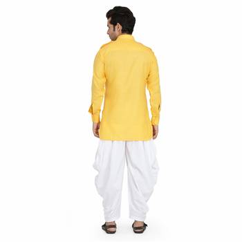 Yellow cotton plain stitched   pathani suits 4