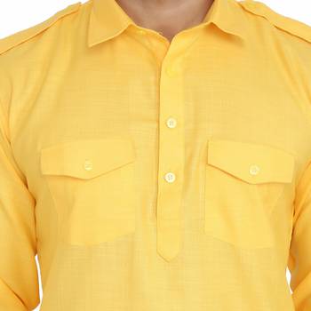 Yellow cotton plain stitched   pathani suits 5