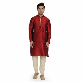 Maroon Jacquard printed stitched   kurta &    pyjama 1
