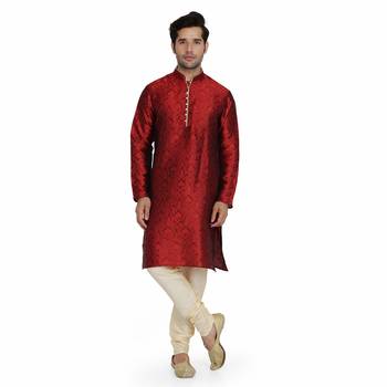 Maroon Jacquard printed stitched   kurta &    pyjama 2