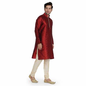 Maroon Jacquard printed stitched   kurta &    pyjama 3