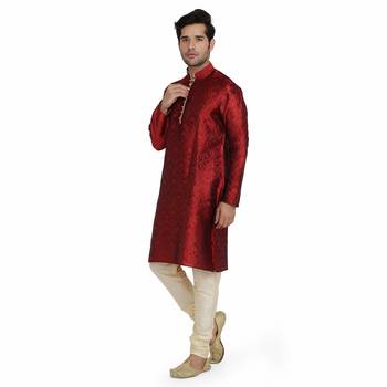 Maroon Jacquard printed stitched   kurta &    pyjama 4