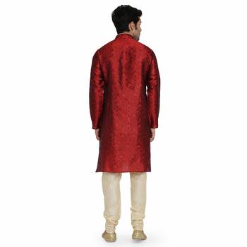 Maroon Jacquard printed stitched   kurta &    pyjama 5