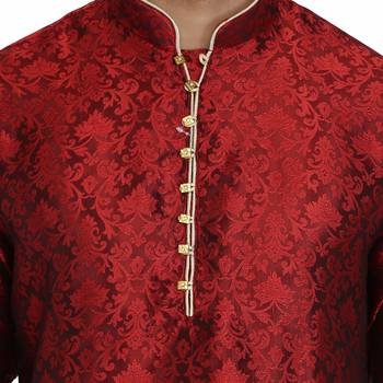 Maroon Jacquard printed stitched   kurta &    pyjama 6