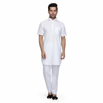 White cotton plain stitched   pathani suits 1