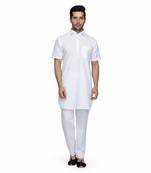 White cotton plain stitched   pathani suits