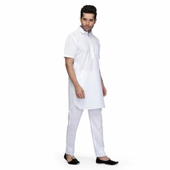 White cotton plain stitched   pathani suits 2