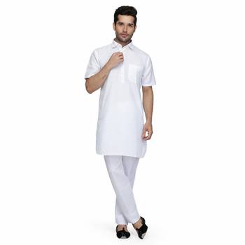 White cotton plain stitched   pathani suits 6
