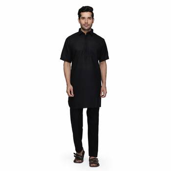 Black cotton plain stitched   pathani suits 1