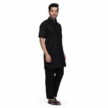Black cotton plain stitched   pathani suits 3