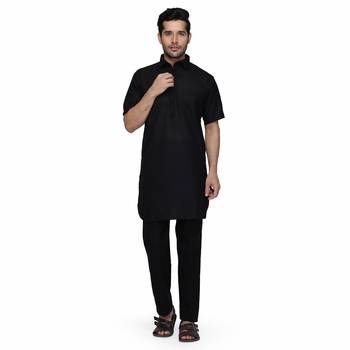Black cotton plain stitched   pathani suits 6