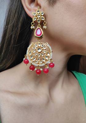 Red Kundan Chandbali Earrings 1