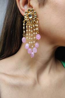Pink Tassle Kundan Earrings