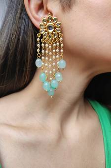 Mint Green Tassle Kundan Earrings