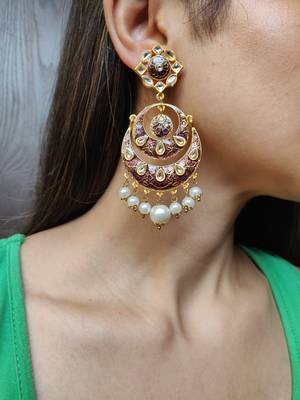Brown Meenakari Chandbali Earrings 1
