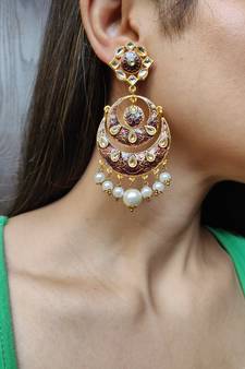 Brown Meenakari Chandbali Earrings