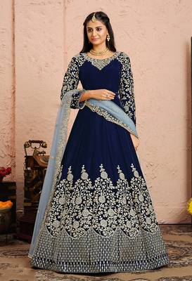 Navy-blue embroidered velvet salwar 1