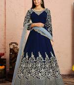 Navy-blue embroidered velvet salwar