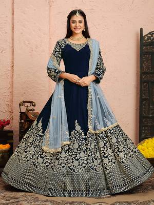Navy-blue embroidered velvet salwar 2