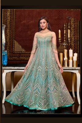 Sea-green embroidered net salwar 1