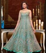 Sea-green embroidered net salwar