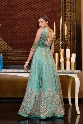 Sea-green embroidered net salwar 2