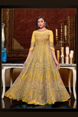 Yellow embroidered net salwar 1