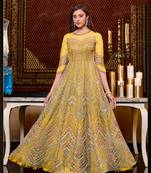 Yellow embroidered net salwar
