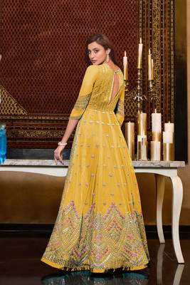 Yellow embroidered net salwar 2
