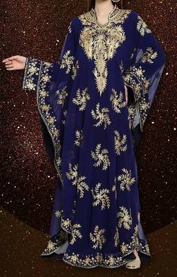 Navy Blue Hand Embroidered Farasha 1