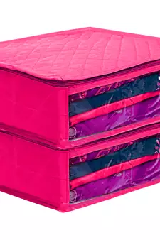 atorakushon Satin Fabric Saree Cover Garments Cover Bag Clothes Storage Wardrobe pack of 2 {Pink }