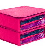 atorakushon Satin Fabric Saree Cover Garments Cover Bag Clothes Storage Wardrobe pack of 2 {Pink }